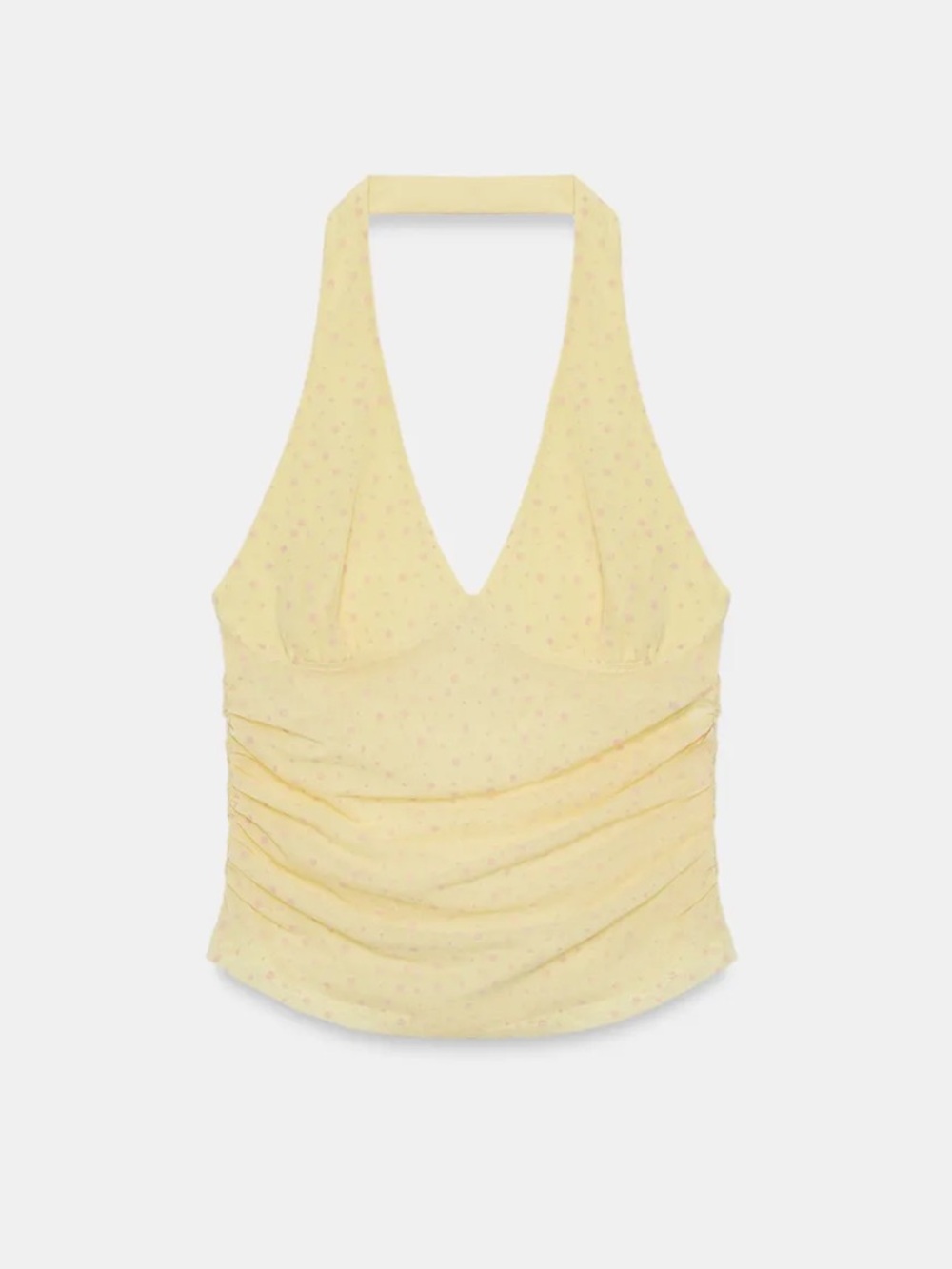Zara Dotted Mesh Halter Top, Yellow/Pink, size S